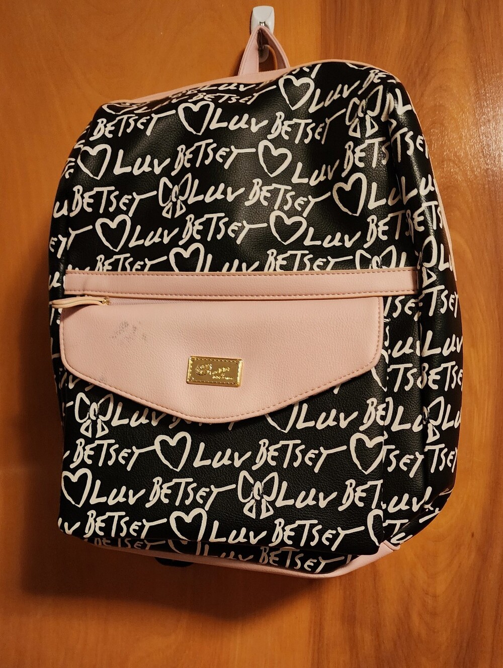 Betsey Johnson 3 In 1 Black & Light Pink Script Logo Backpack